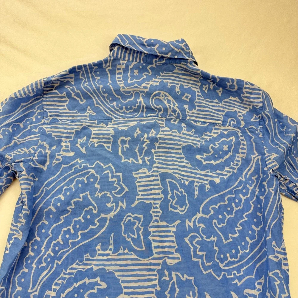 J. Crew‎ Womens Blue White Paisley Cotton Silk Button Down Shirt Size 000